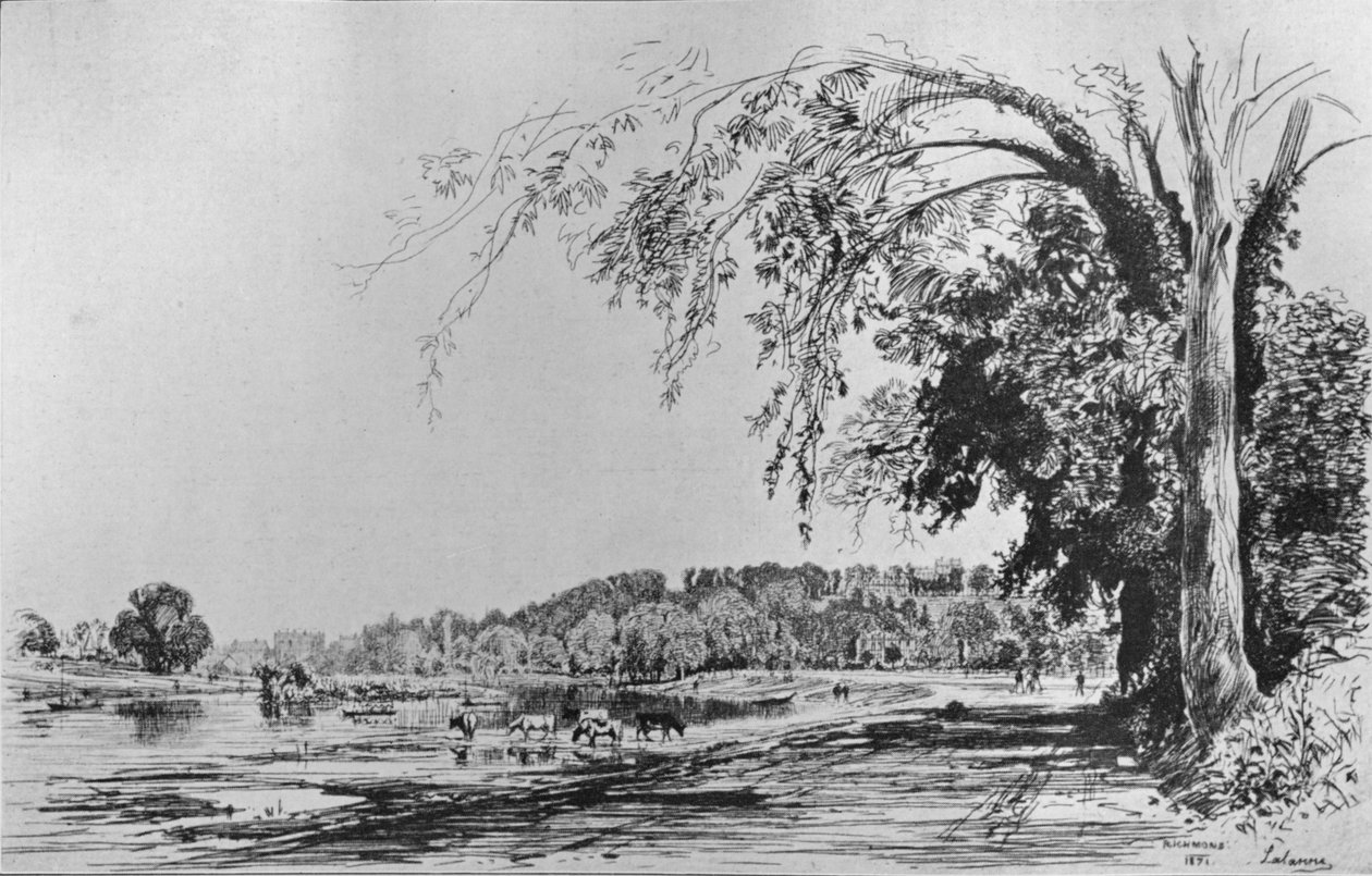Uitzicht op Richmond vanaf de Theems, 1871 door Maxime Lalanne
