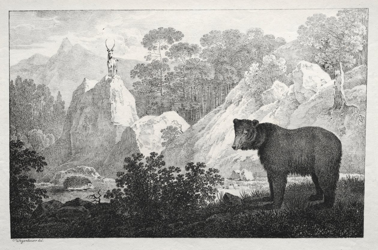 Bergachtig Landschap met Beer op de Voorgrond door Maximilian Josef Wagenbauer