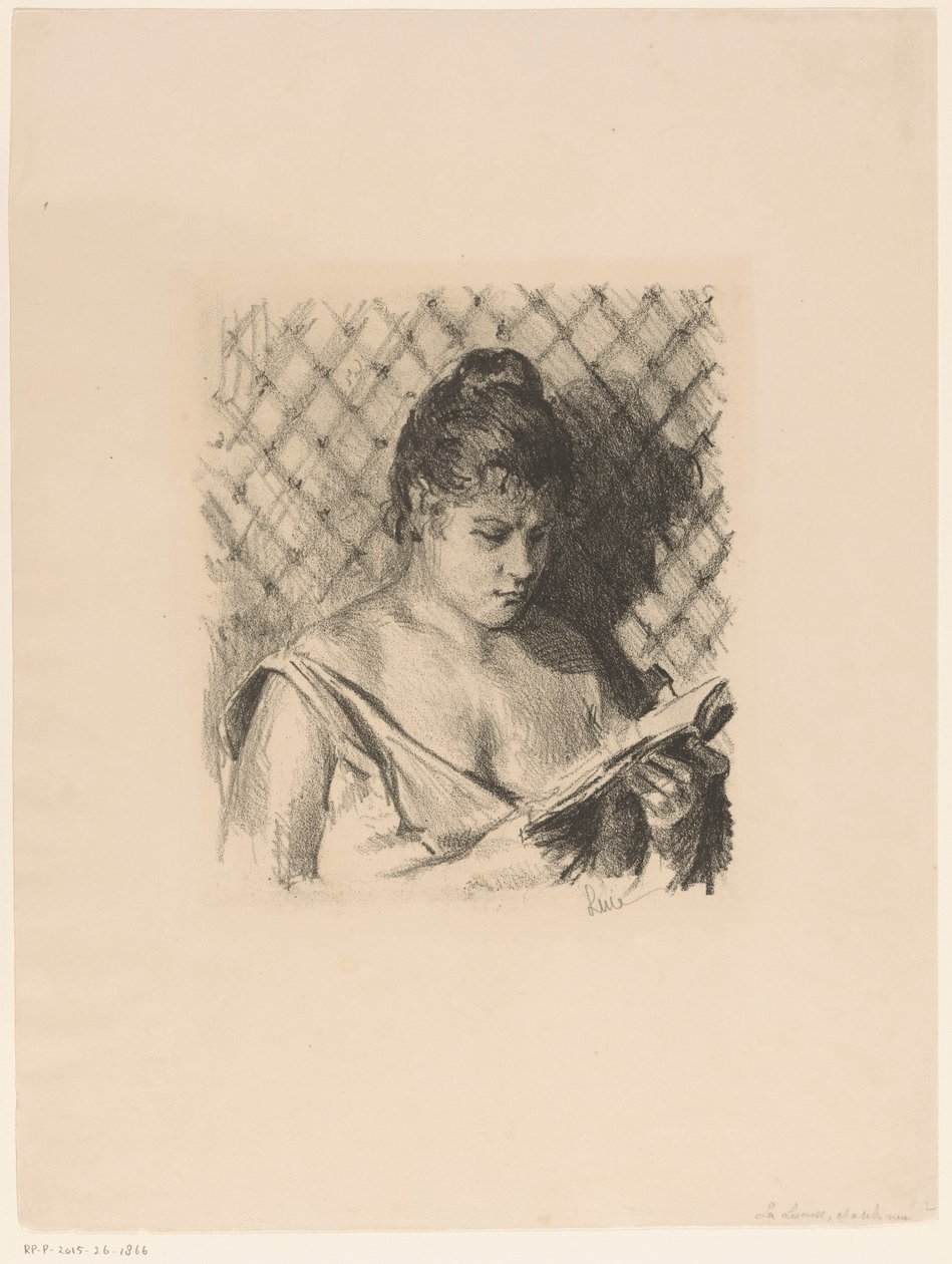 Lezende vrouw met ontblote schouders door Maximilien Luce (signed by artist)