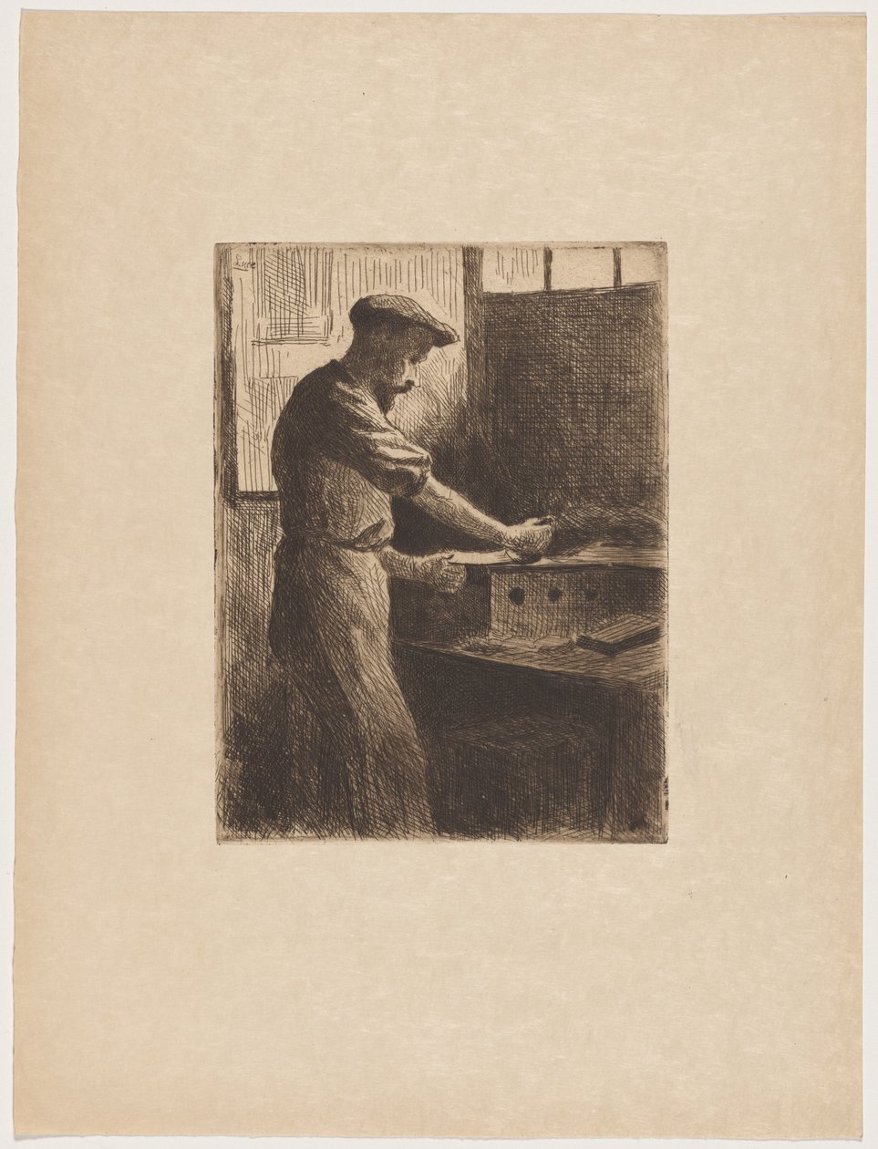 Auguste Delâtre aan het werk door Maximilien Luce