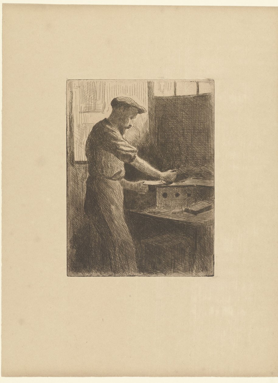 Drukker aan het werk in atelier door Maximilien Luce