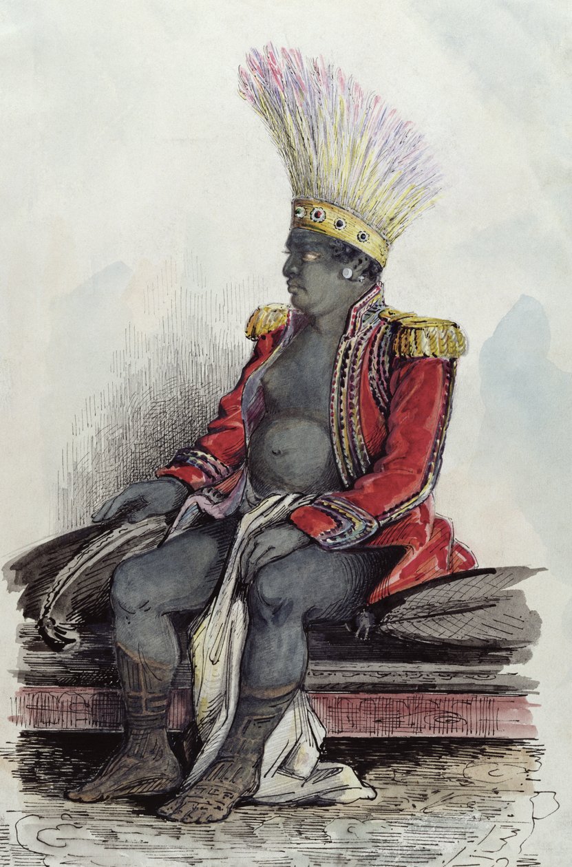 Koning Temoana op het eiland Nuka-Hiva gekleed in het uniform van een Franse kolonel, c.1841-48 door Maximilien Radiguet