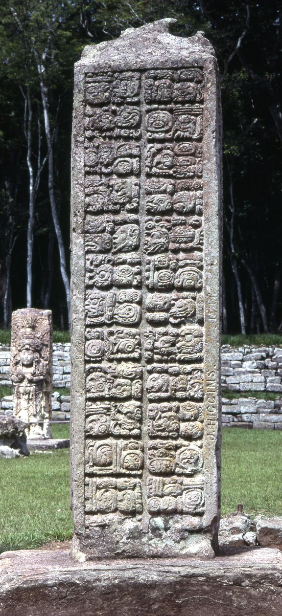 Achterkant van stèle A, Copan, Late Klassieke Periode, c.730 n.Chr. door Mayan