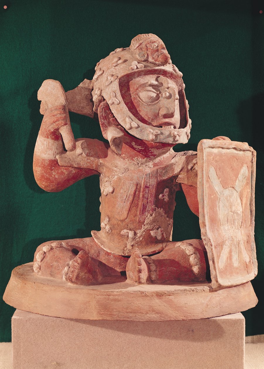Urndeksel met een figuur van een krijger, uit Guatemala, Klassieke Periode, 600-950 door Mayan