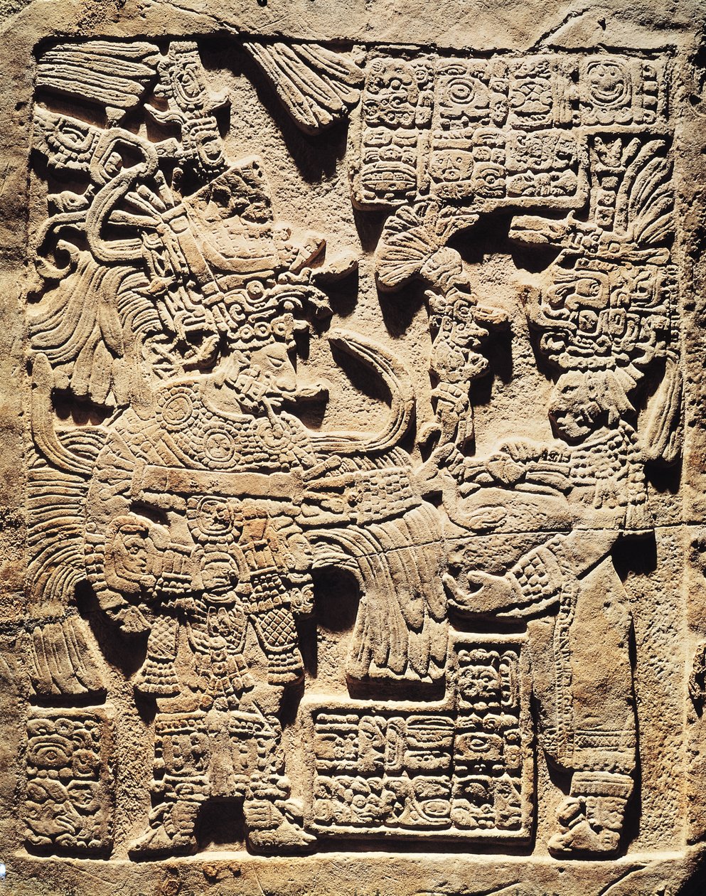 Stèle met een hogepriester en een vrouw, uit Yaxchilan door Mayan