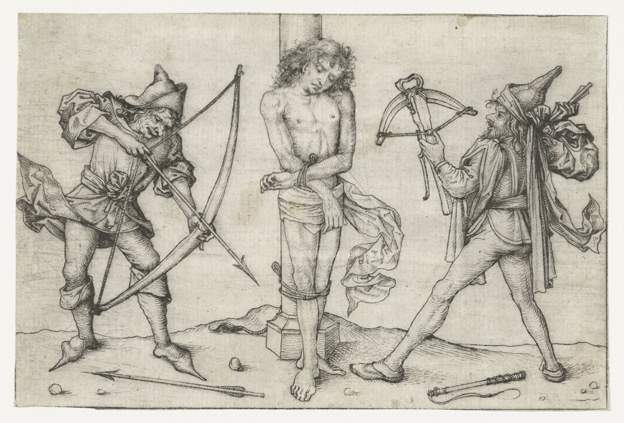 Heilige Sebastiaan met boogschutters door Meester van het Amsterdamse Kabinet