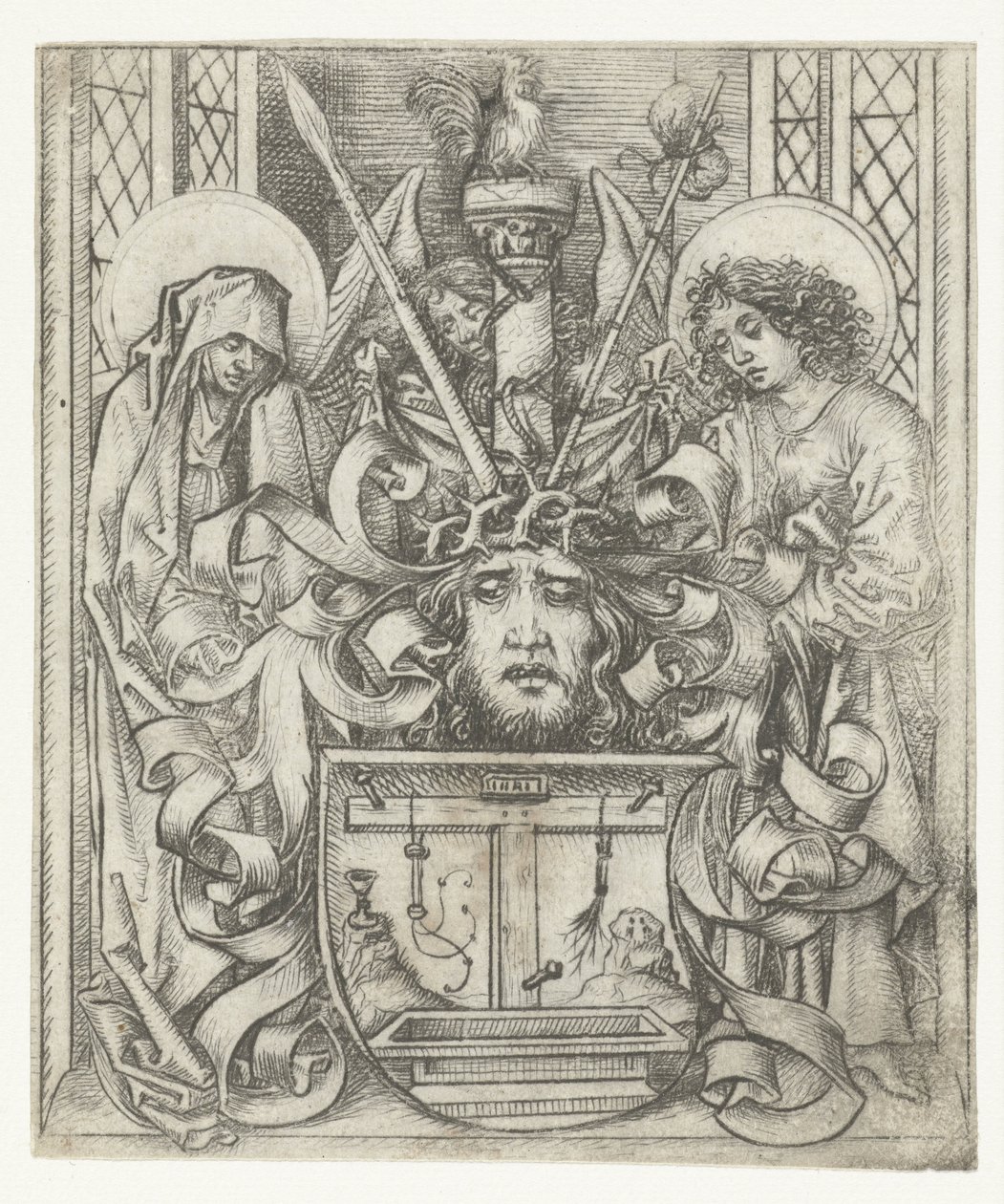 Wapenschild met de Arma Christi door Meester van het Amsterdamse Kabinet
