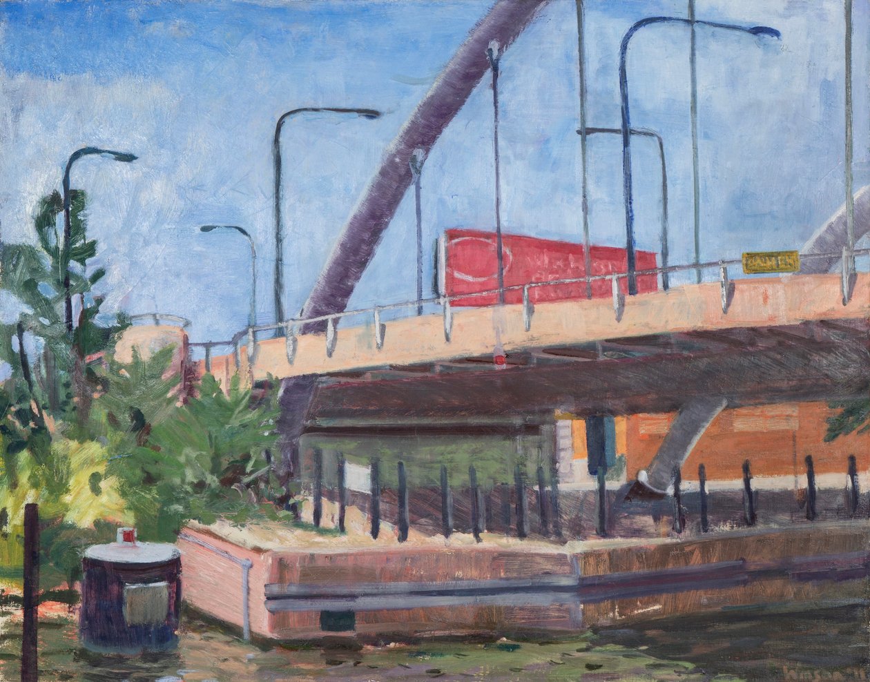 Damenbrug vanaf de rivier, 2011 (olieverf op doek) door Megan Williamson
