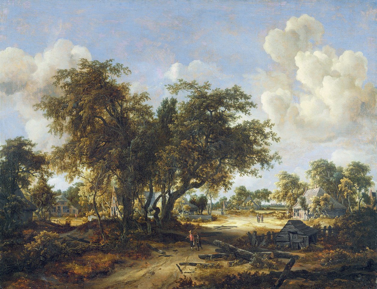 Bosrijk Landschap met Huisjes, 1665 door Meindert Hobbema