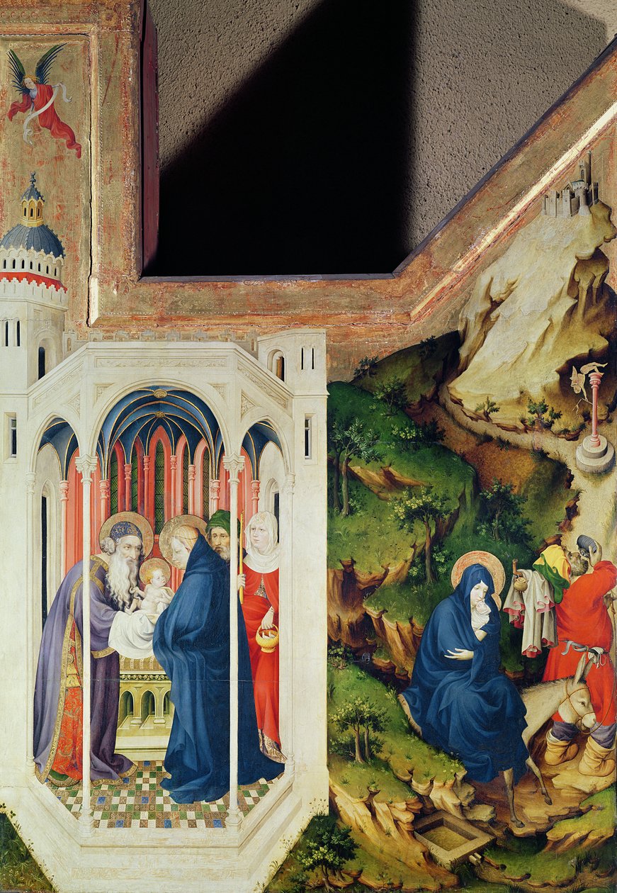Altaarstuk van de Chartreuse de Champmol, rechterkant die de presentatie in de tempel en de vlucht naar Egypte afbeeldt, c.1393-99 door Melchior Broederlam