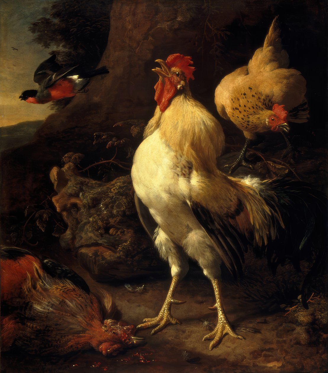 M. de Hondecoeter, zegevierende haan door Melchior de Hondecoeter