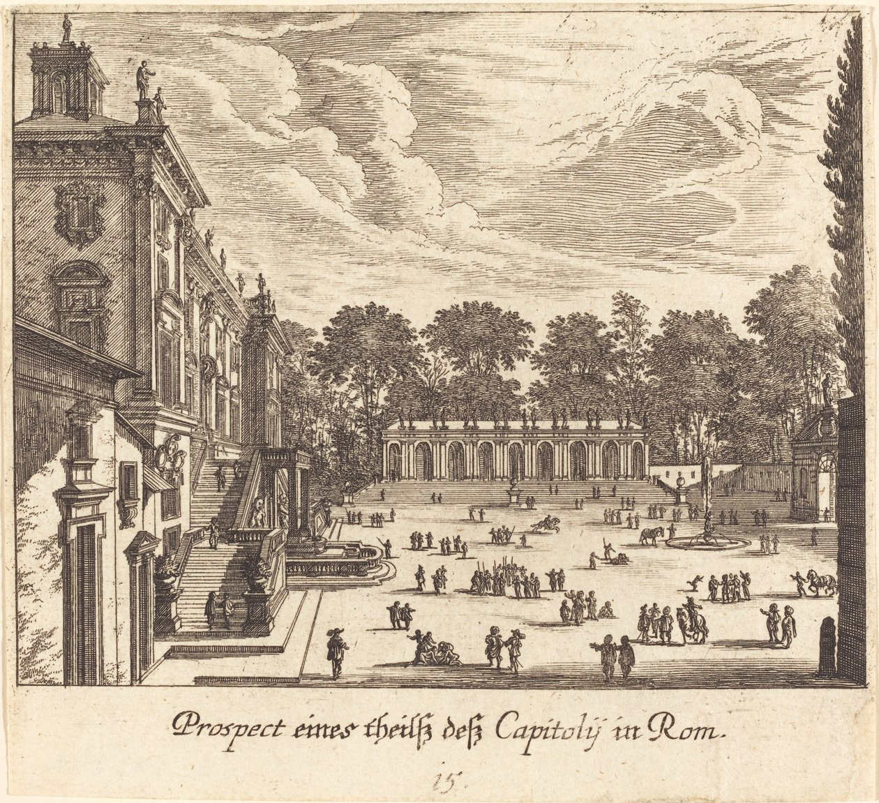 Capitool, Rome door Melchior Küsel after Johann Wilhelm Baur