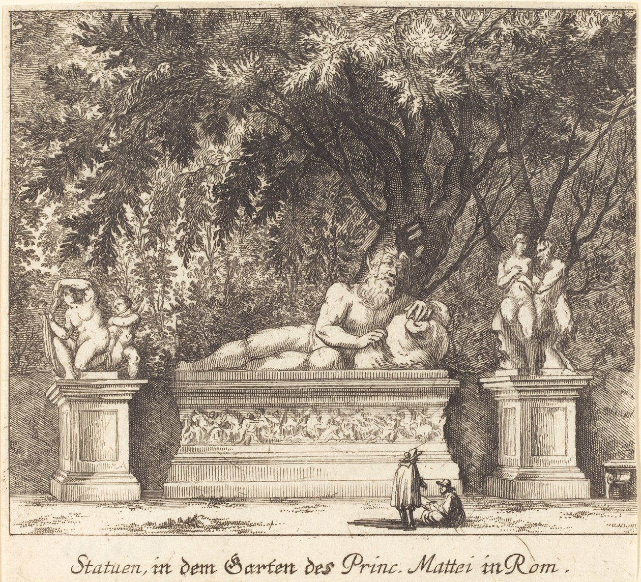 Tuinen van Prins Mattei, Rome door Melchior Küsel after Johann Wilhelm Baur