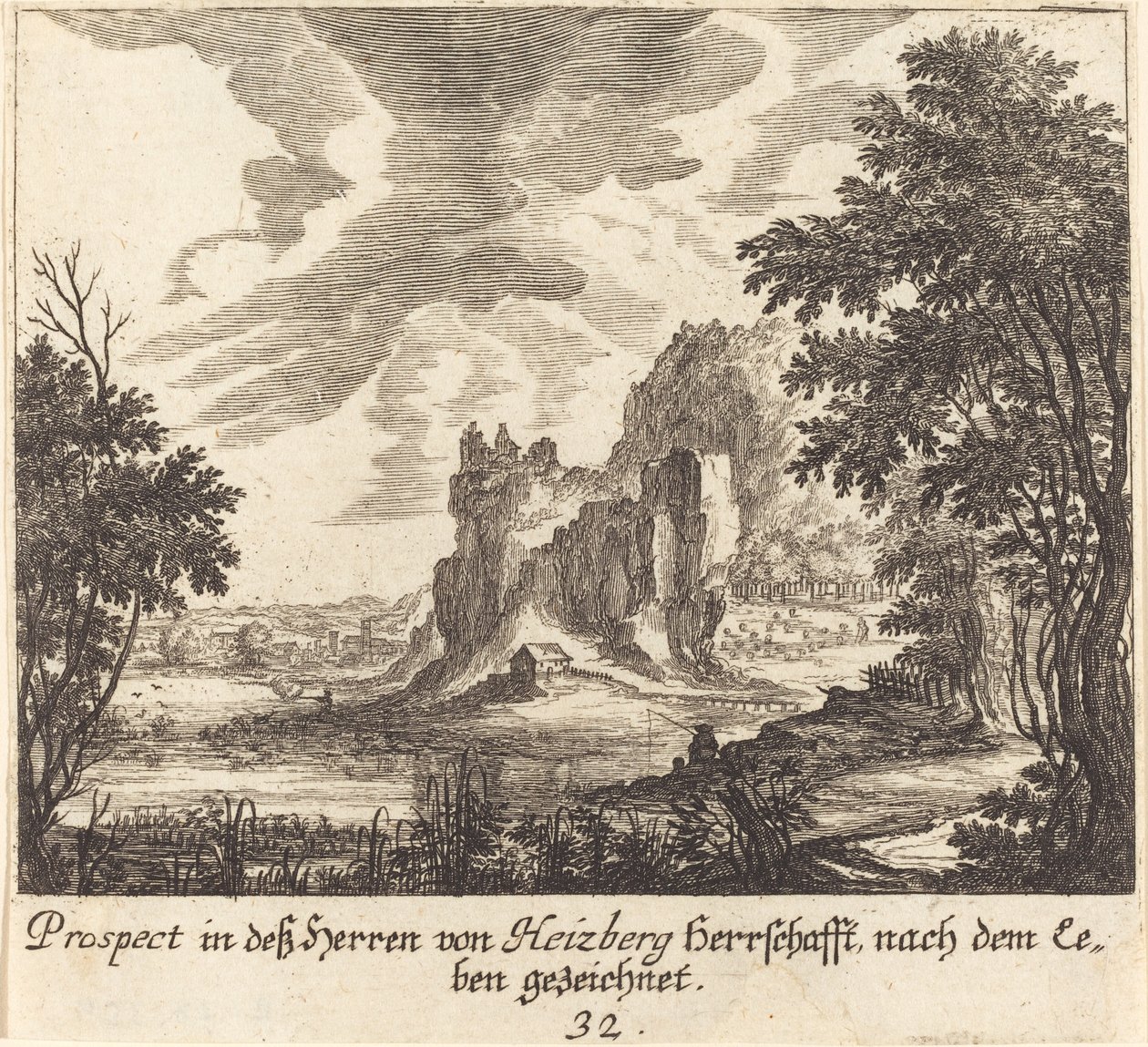 Bergzicht door Melchior Küsel after Johann Wilhelm Baur