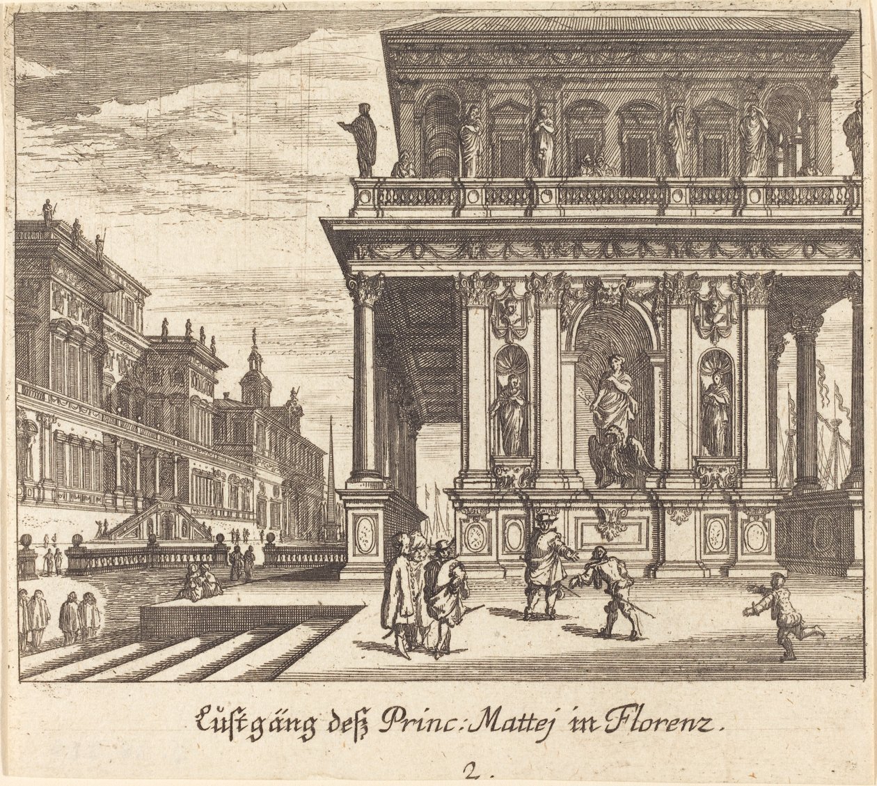 Paleis, Florence door Melchior Küsel after Johann Wilhelm Baur