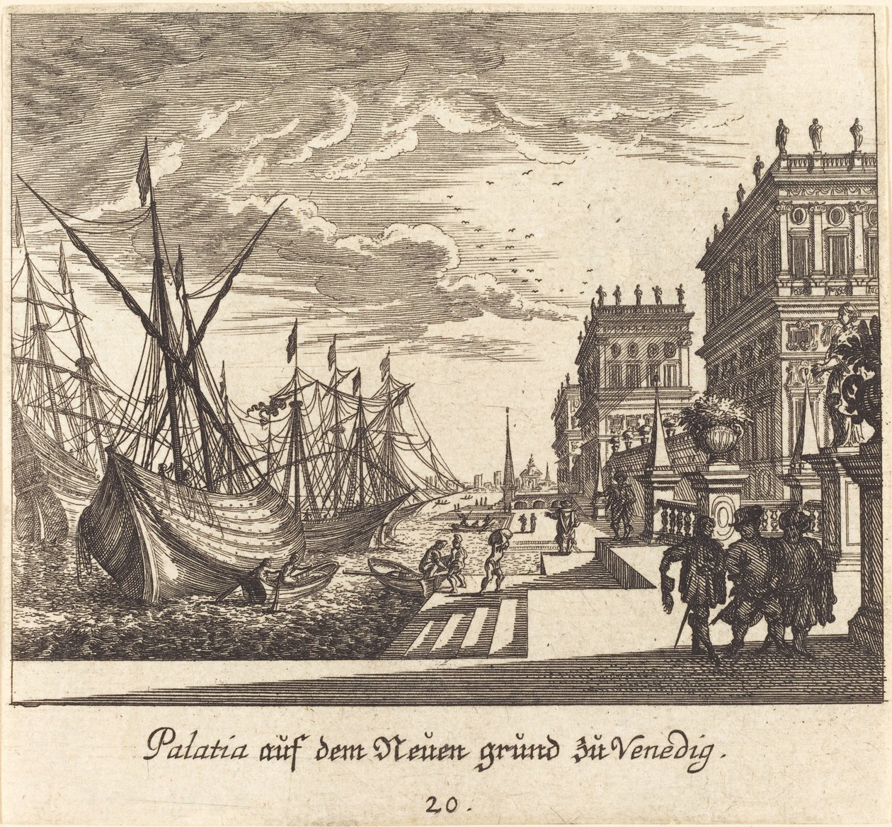 Paleizen, Venetië door Melchior Küsel after Johann Wilhelm Baur