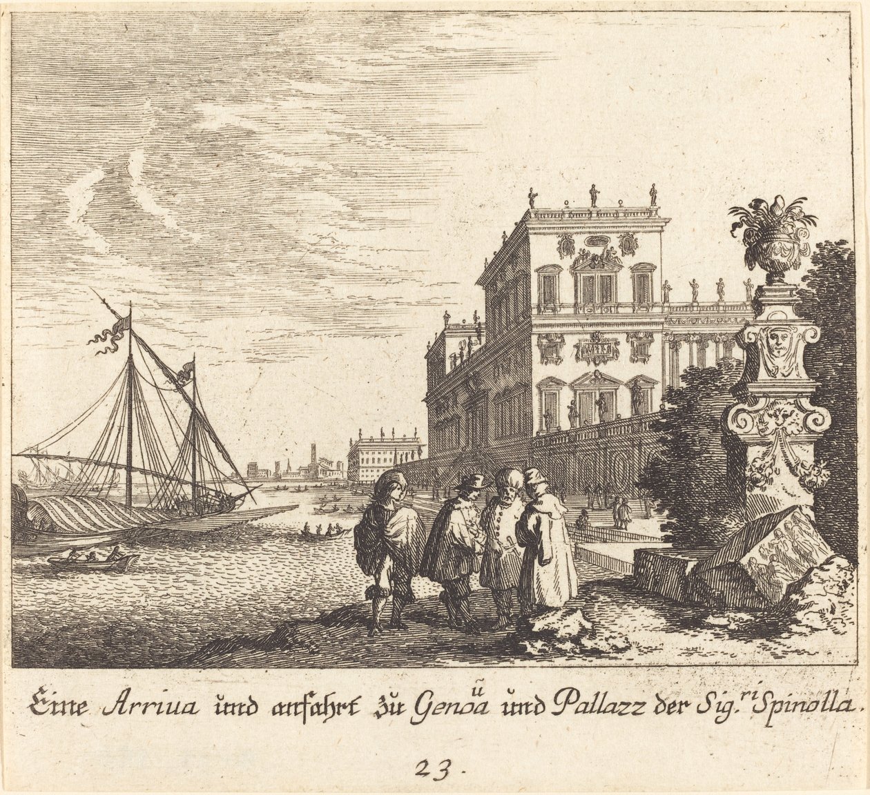 Palazzo Spinolla, Genua door Melchior Küsel after Johann Wilhelm Baur