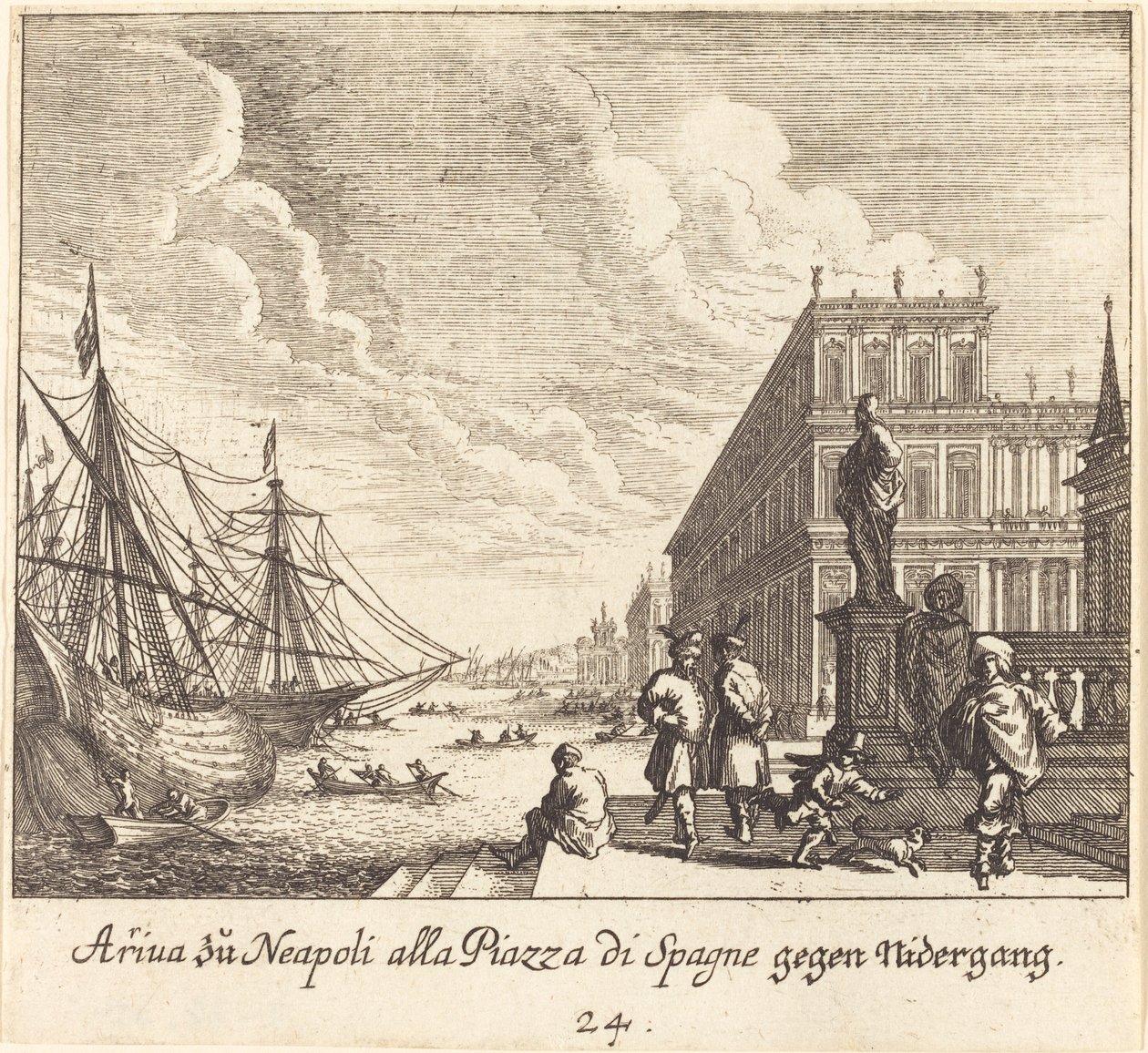 Palazzo di Spagna, Napels door Melchior Küsel after Johann Wilhelm Baur