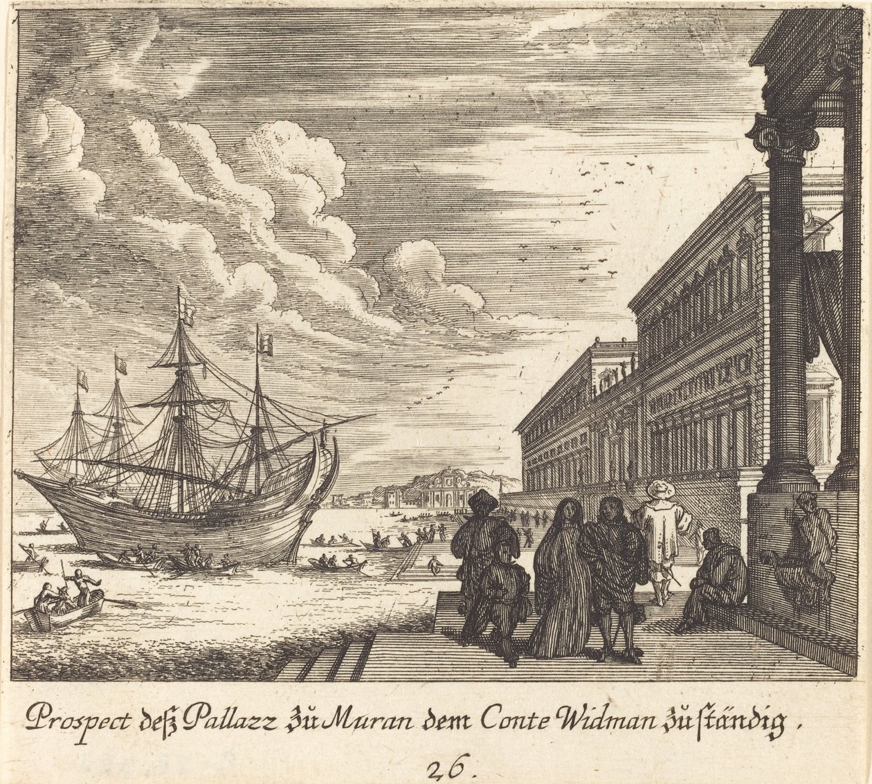 Paleis van Graaf Widman door Melchior Küsel after Johann Wilhelm Baur