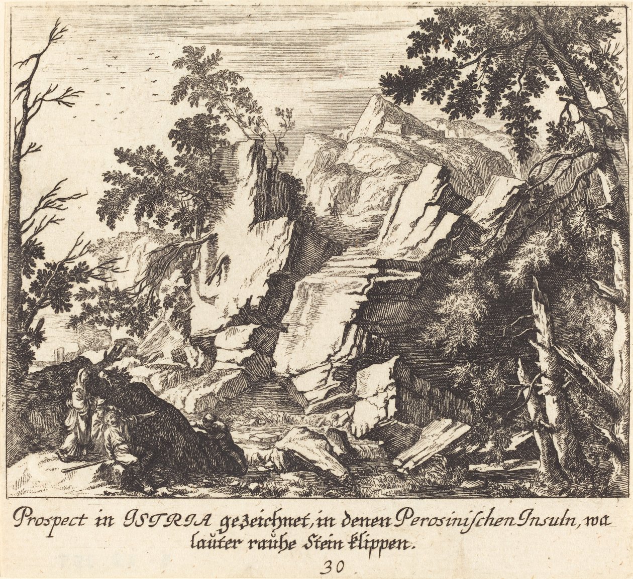 Uitzicht in Istrië door Melchior Küsel after Johann Wilhelm Baur