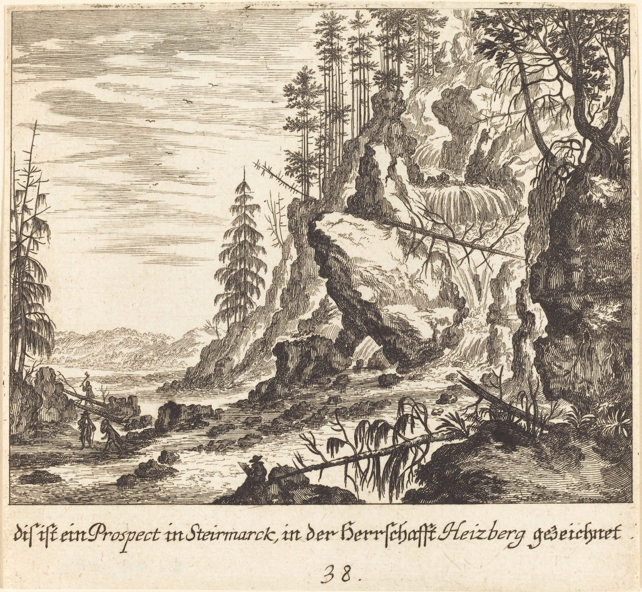 Uitzicht in Stairmarck door Melchior Küsel after Johann Wilhelm Baur