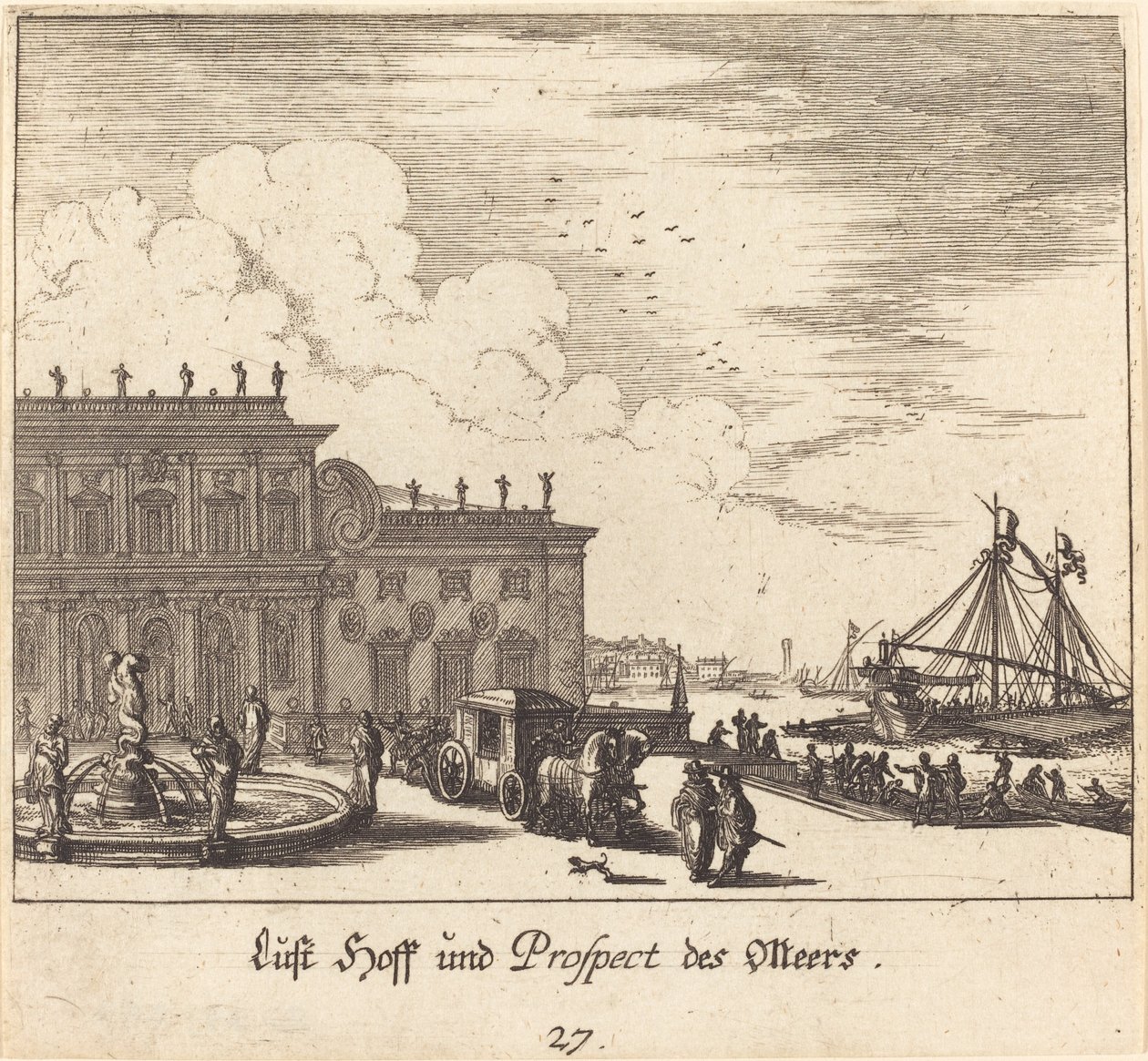 Uitzicht op Meers door Melchior Küsel after Johann Wilhelm Baur