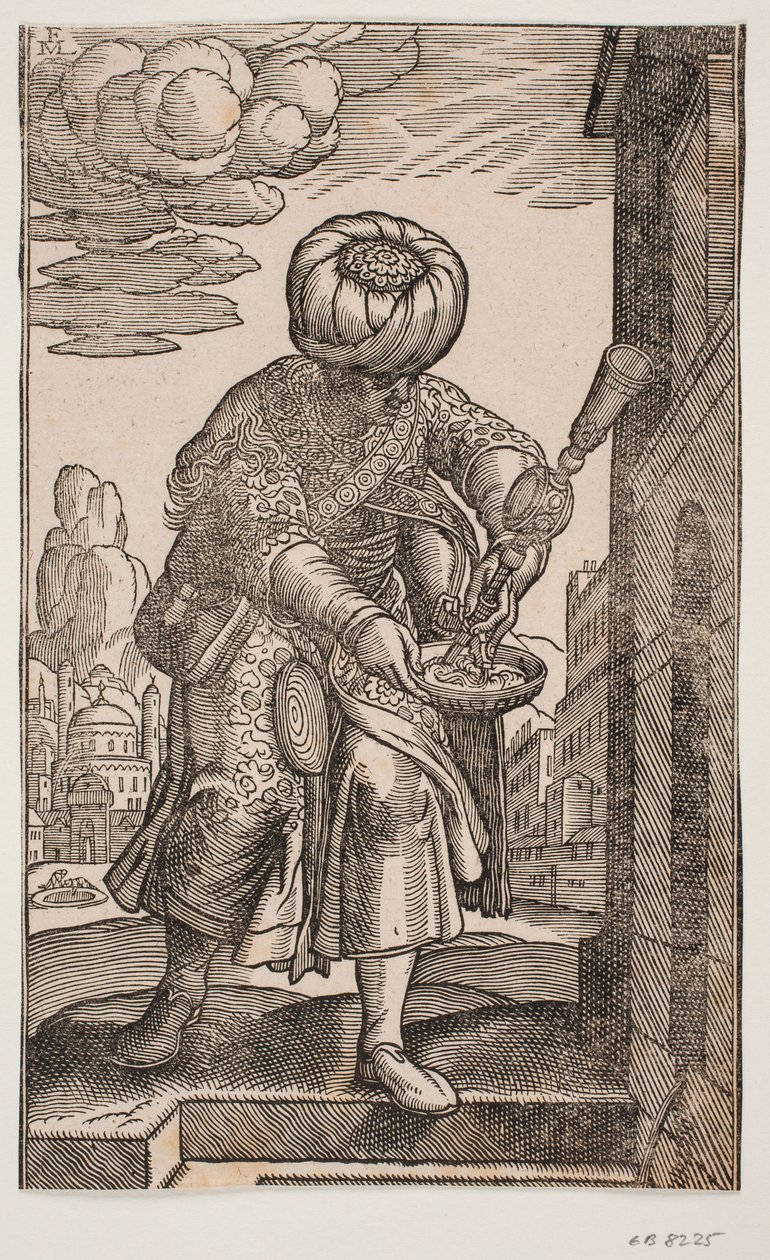 Een Saquatz met zijn waterzak onder de arm door Melchior Lorck