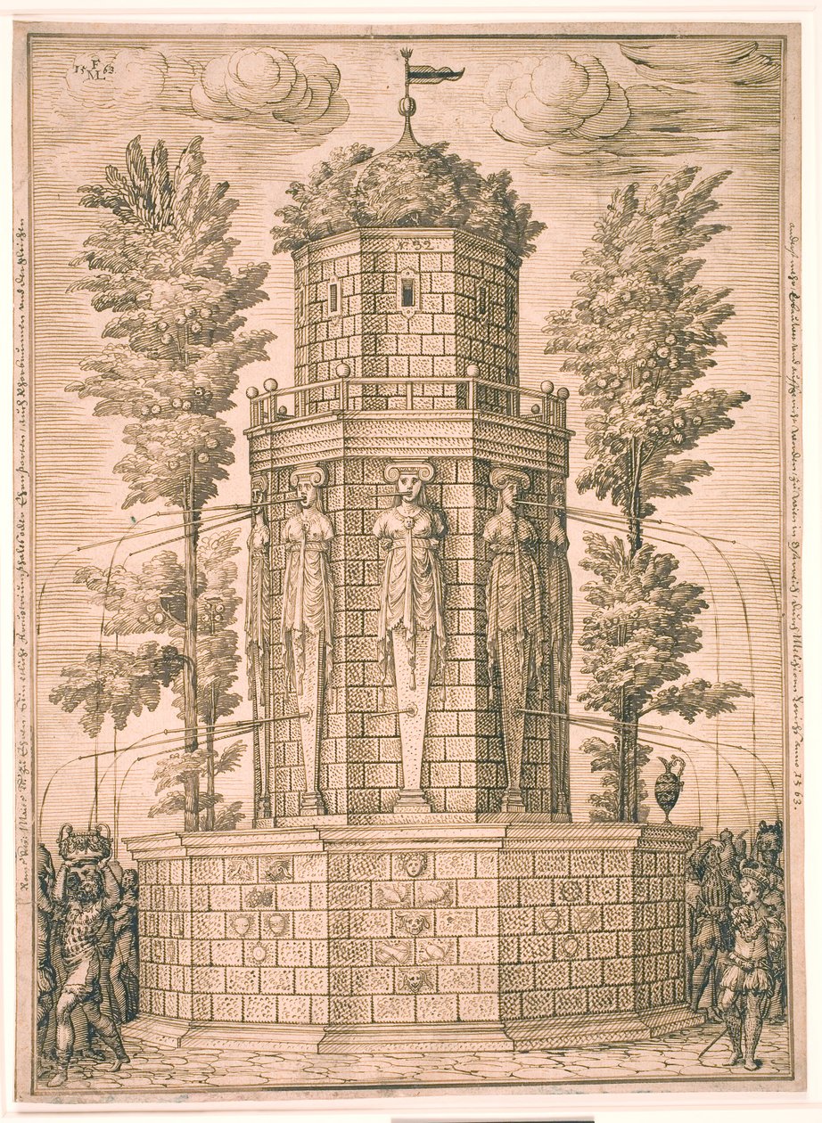 Fontein met kariatiden door Melchior Lorck