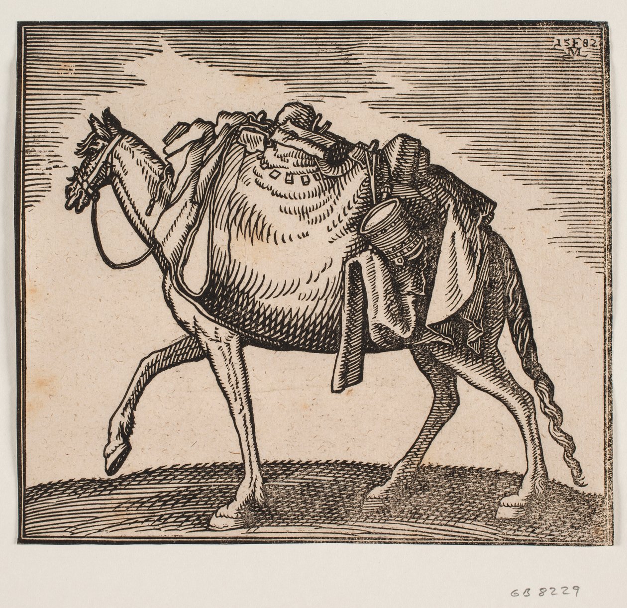 Zwaar beladen paard door Melchior Lorck