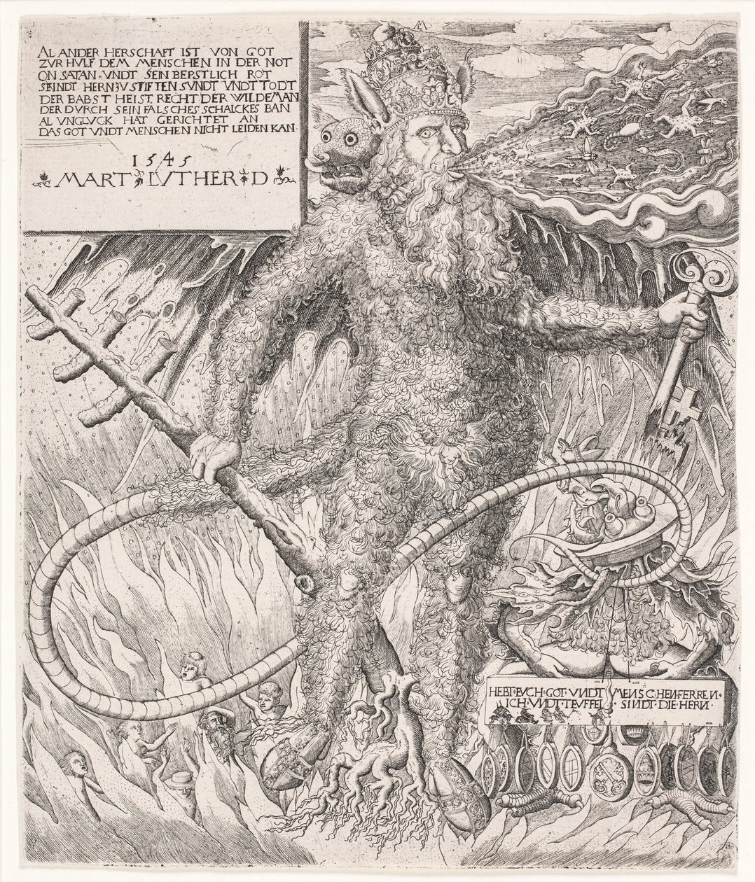 De paus als een wilde. Satirische allegorie door Melchior Lorck