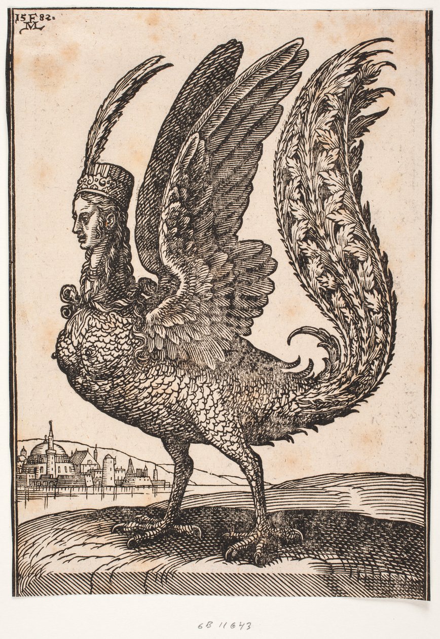 Ongeïdentificeerd mythisch dier, harpij of sirene door Melchior Lorck