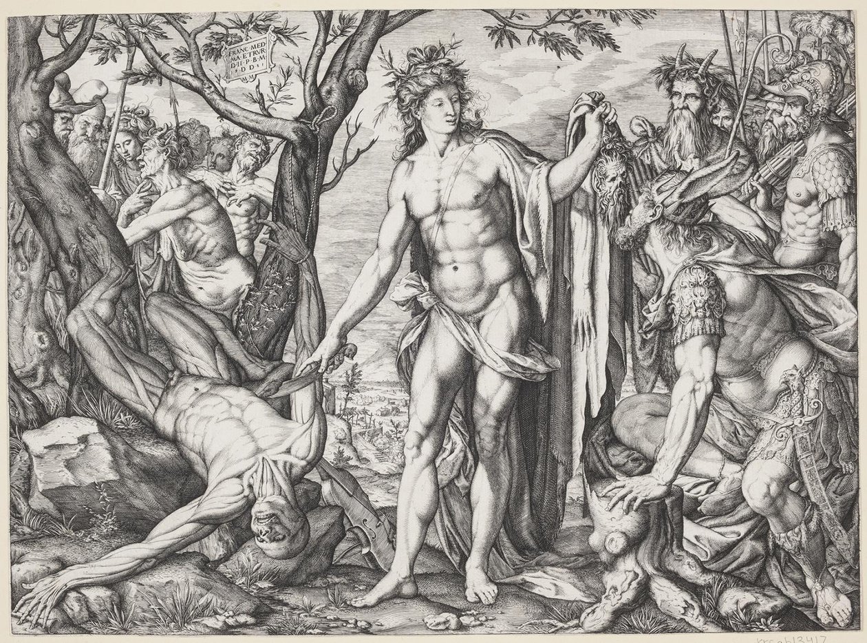Apollo en Marsyas door Melchior Meier