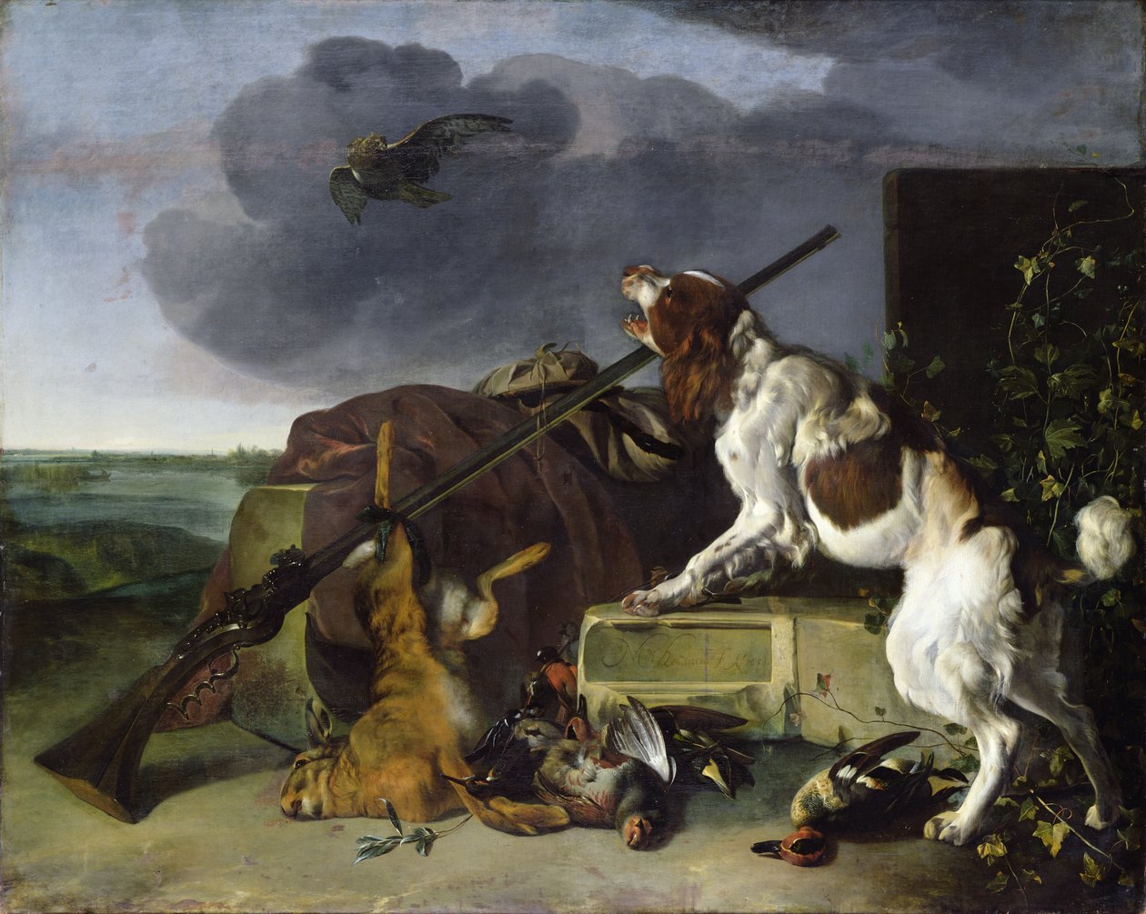 Hond die het wild verdedigt, 1658 door Melchior de Hondecoeter