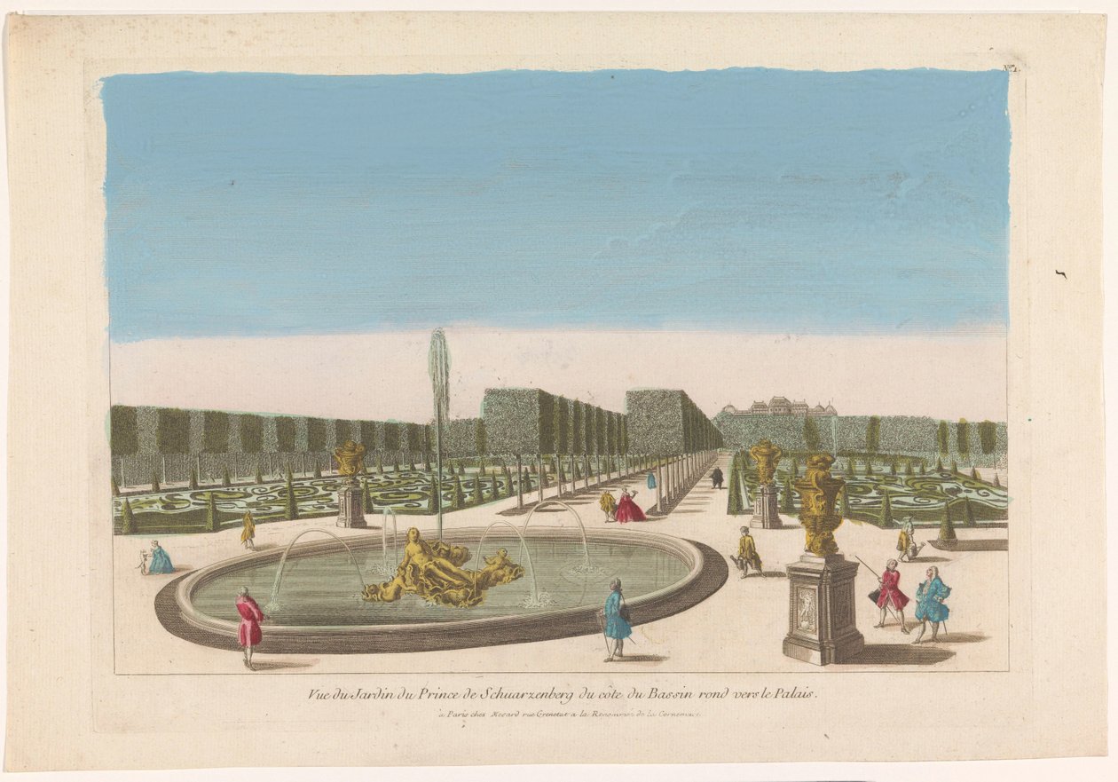 Gezicht op de fontein van de tuin van het Palais Schwarzenberg in de omgeving van de stad Wenen door Mesard