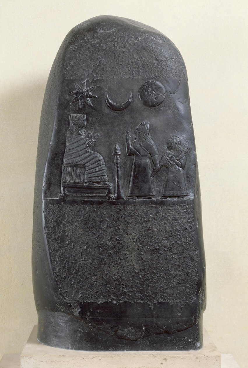Kudurru van koning Melishikhu II die de koning toont die zijn dochter aan een godin presenteert, uit Babylon door Mesopotamian