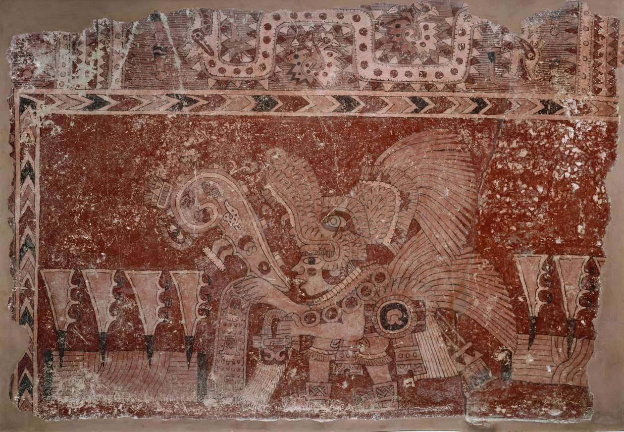 Muurschildering met Elite Man en Maguey Cactusbladeren, Teotihuacán stijl, Klassieke Periode, 500-550 door Mexican School