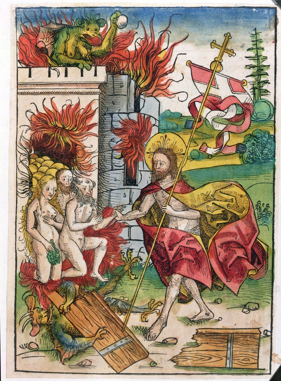 Christus in het voorgeborchte, 1491 (kleur houtsnede) door Michael Wolgemut