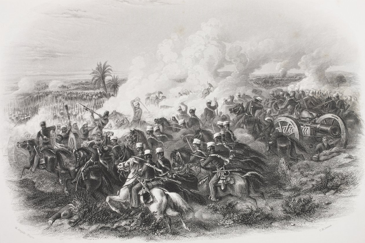 De Slag bij Moodkee, 1845, gegraveerd door C.H. Jeens, uit 