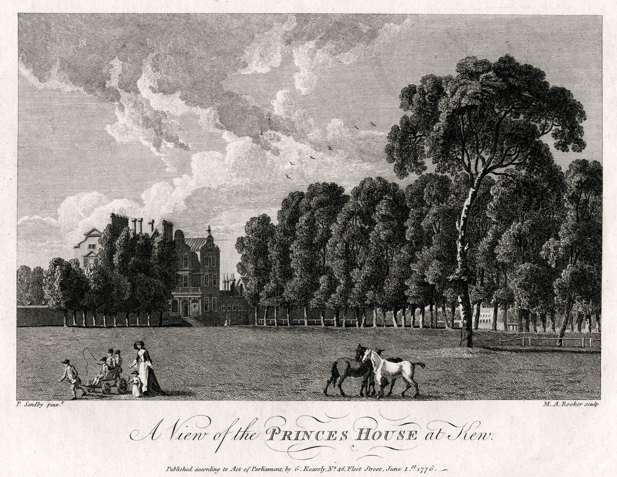 Een uitzicht op het Prinseshuis in Kew, 1776 door Michael Angelo Rooker