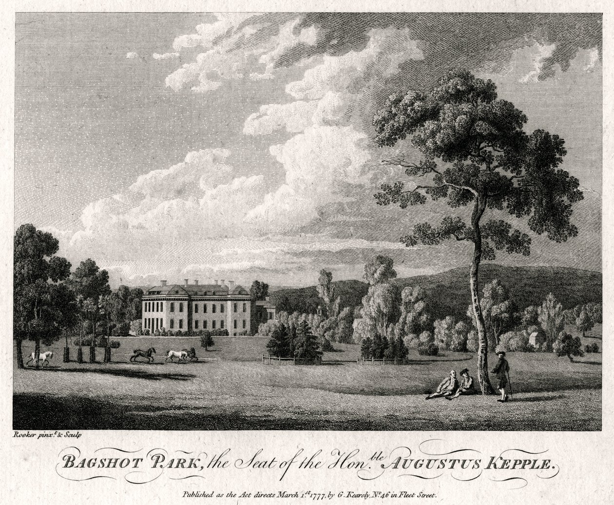 Bagshot Park, het landgoed van de Eerwaarde Augustus Kepple, 1777 door Michael Angelo Rooker