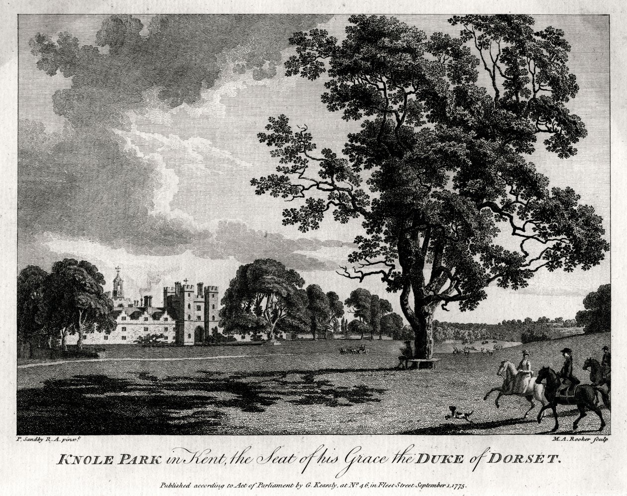 Knole Park in Kent, de zetel van Zijne Genade de Hertog van Dorset, 1775 door Michael Angelo Rooker