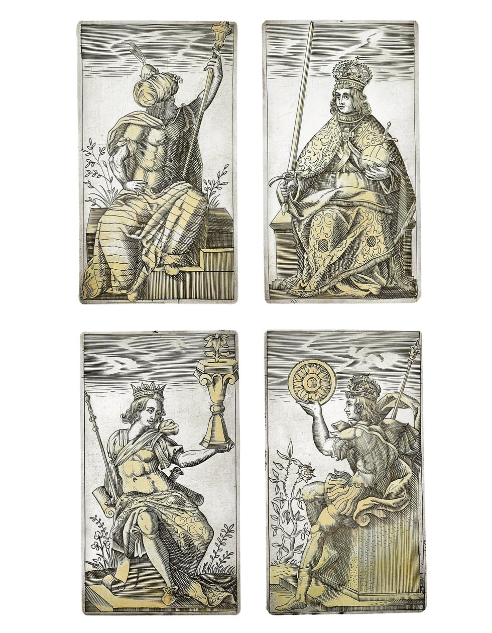 Detail van een uiterst zeldzame set van 52 speelkaarten gegraveerd in de vier Italiaanse kleuren, Augsburg door Michael Froemmer
