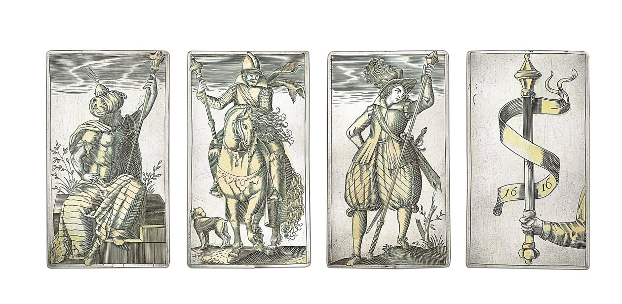 Detail van een uiterst zeldzame set van 52 speelkaarten gegraveerd in de vier Italiaanse kleuren, Augsburg door Michael Froemmer