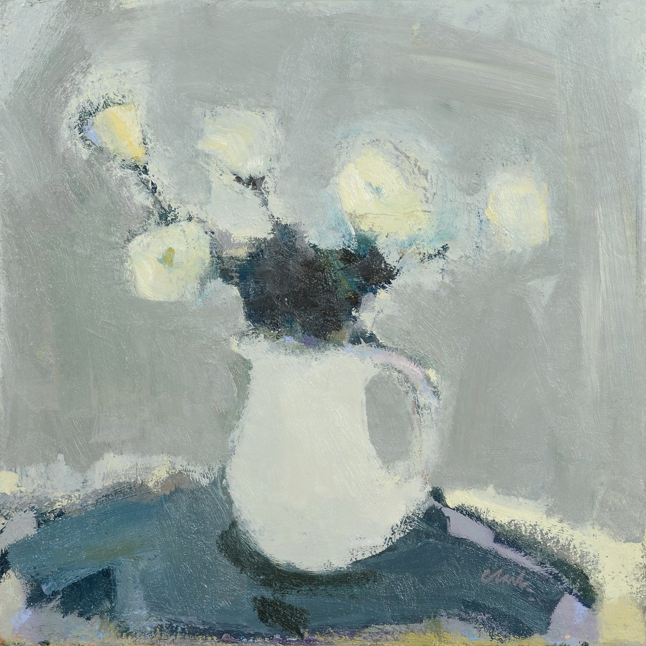 Tafelblad met bloemen, 2016 (olieverf op linnen) door Michael G. Clark