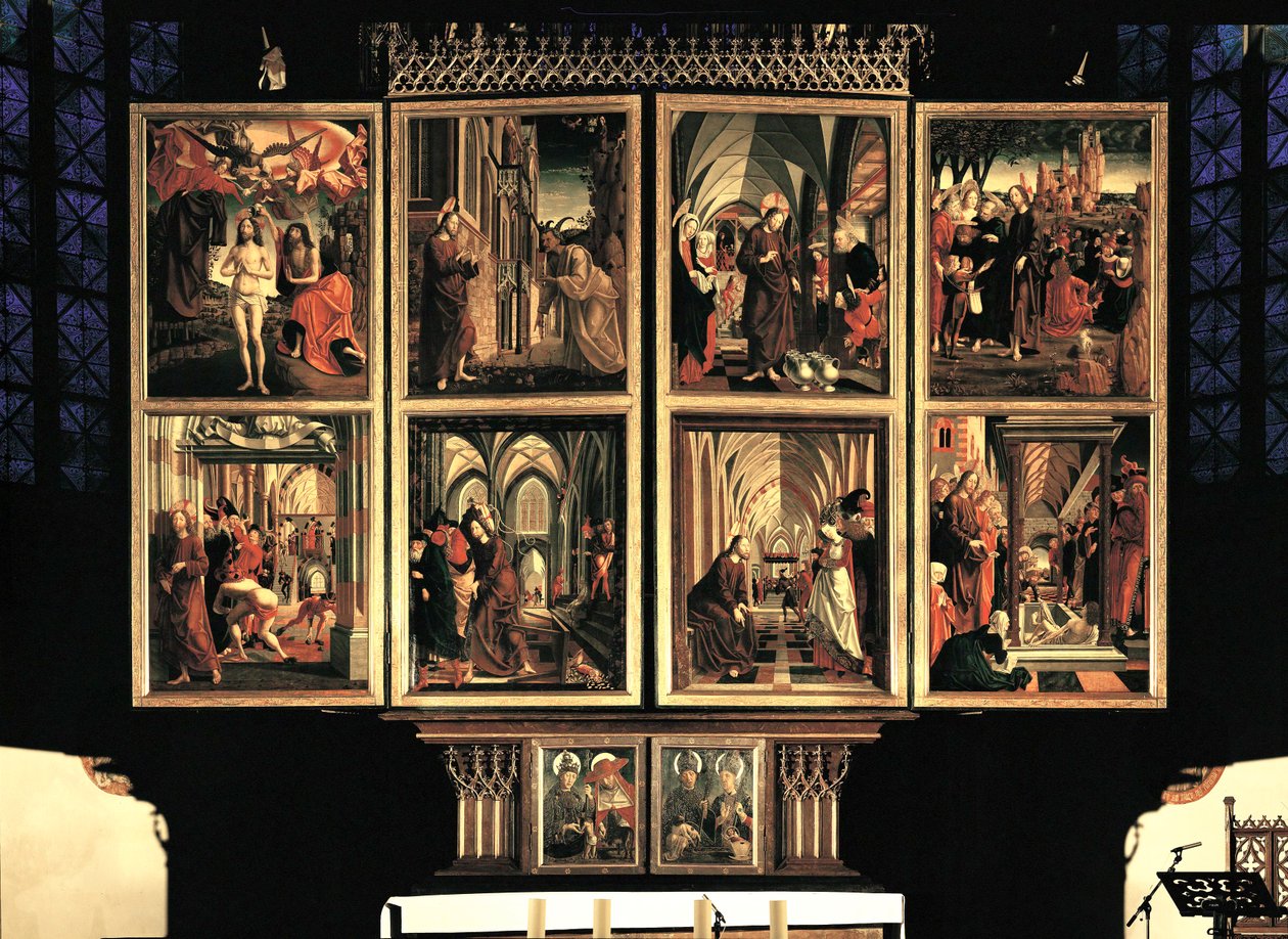 St. Wolfgang Altaar, gesloten binnenluikparen. 8 scènes (schilderij) door Michael Pacher