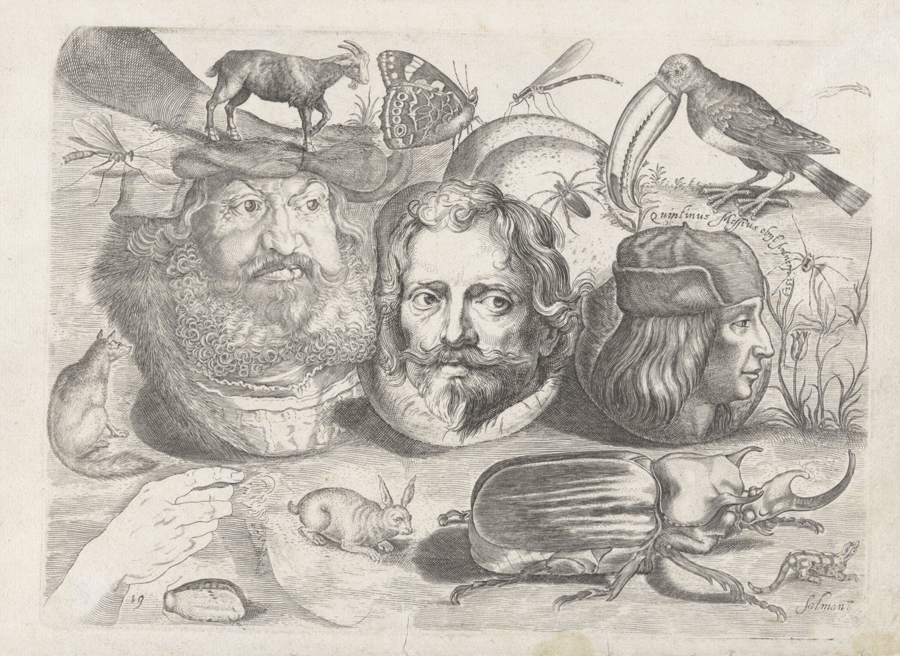 Studieblad met tekenvoorbeelden: portretten, dieren, insecten door Michael Snijders
