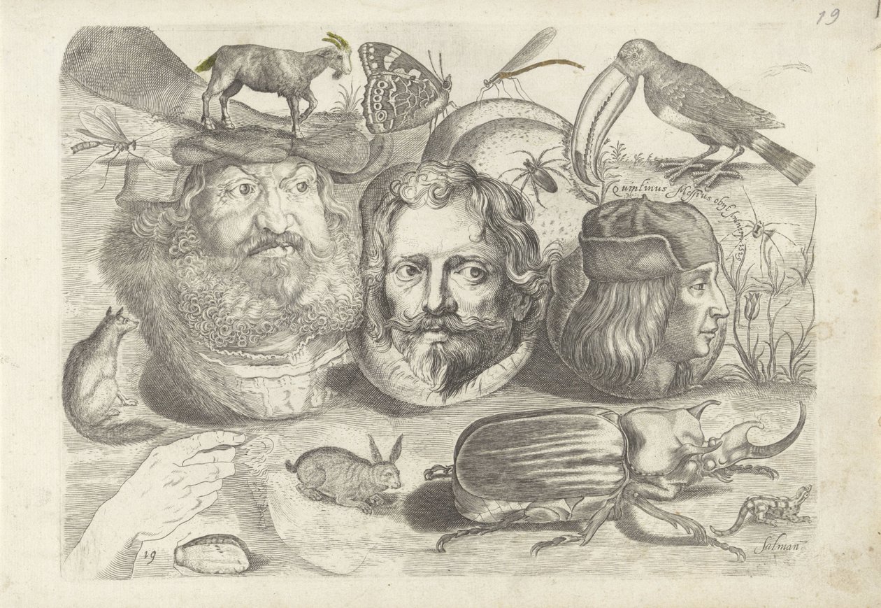 Studieblad met tekenvoorbeelden: portretten, dieren, insecten door Michael Snijders