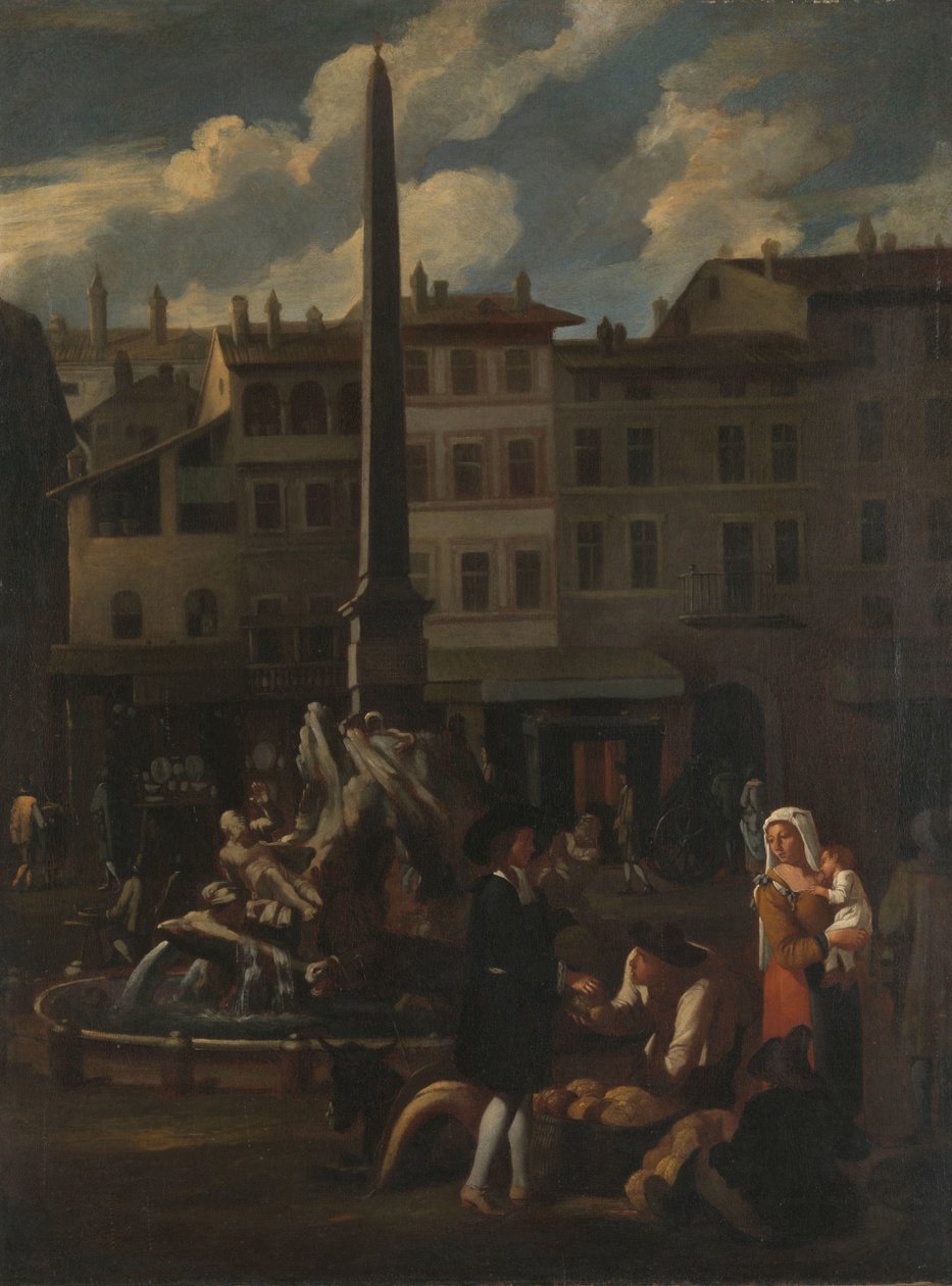 Marktscène in Rome, Piazza Navonna door Michael Sweerts (manner of)
