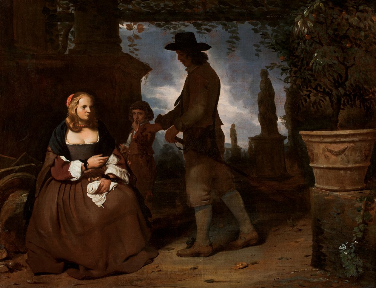 Een jong stel en een jongen in een tuin, c. 1650 door Michael Sweerts