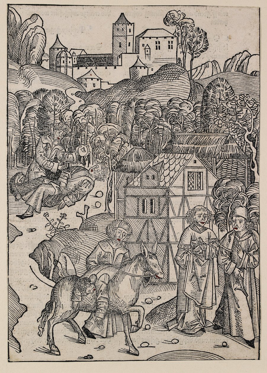 Het tweede deel van de gelijkenis van de barmhartige Samaritaan, ca. 1491 door Michael Wolgemut
